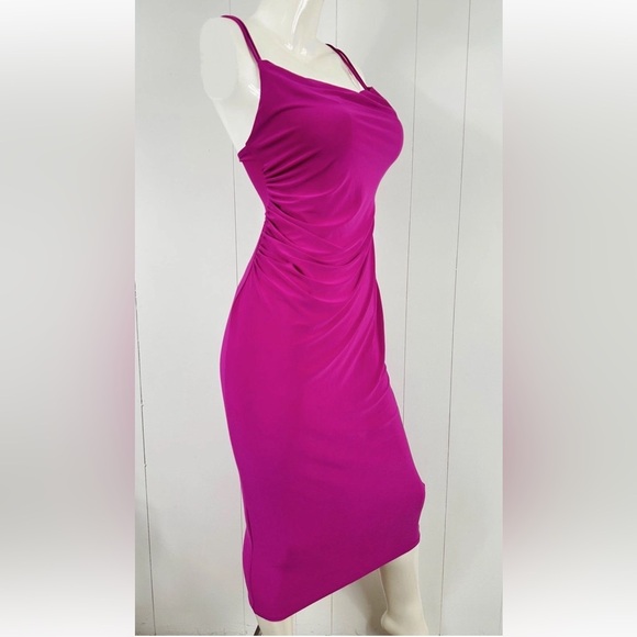 Zara Fitted Strappy Dress Womens Size Small Green Bodycon Midi Fuchsia Pink - Picture 3 of 10
